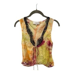 L'Academie Multicolor Emilia Tie-Dye Lace-Trim Blouse XS